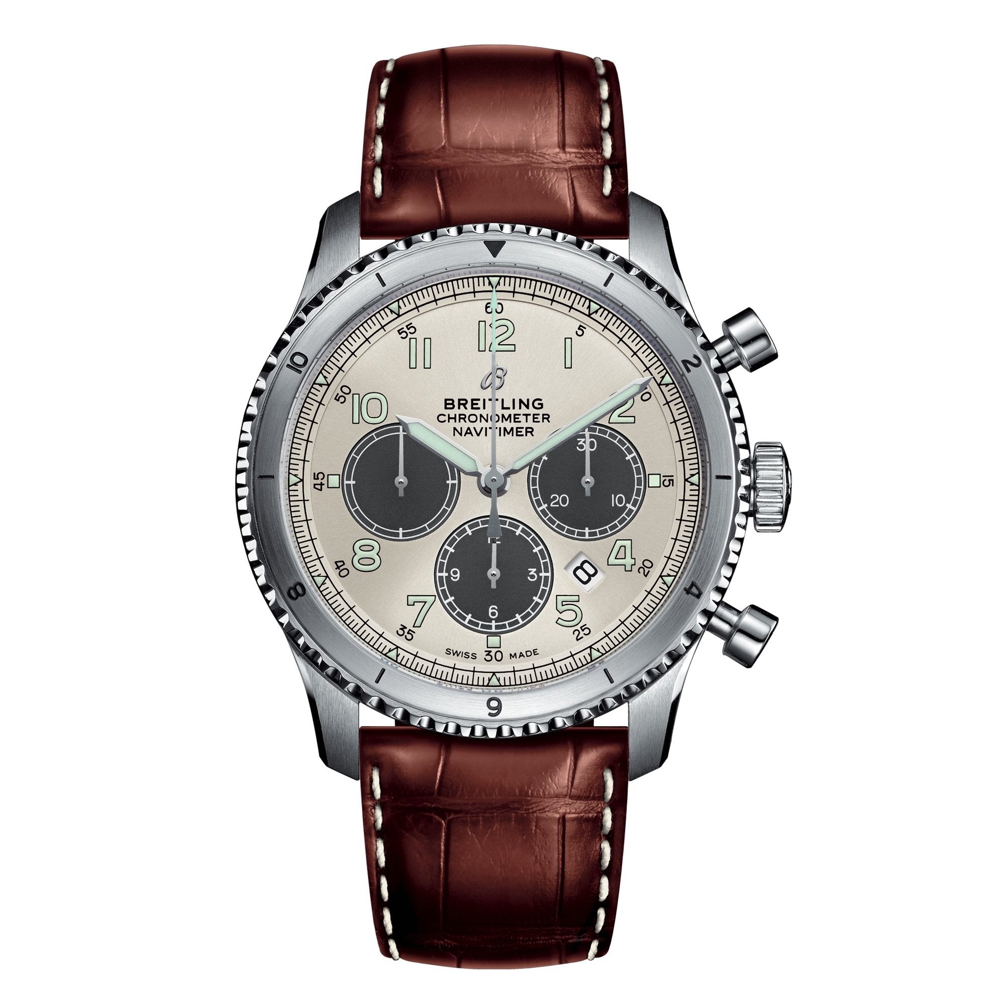 Breitling Navitimer 8 Silver Dial Leather Strap Men s Watch Ab01171a1g1p1 Size 43 Brown