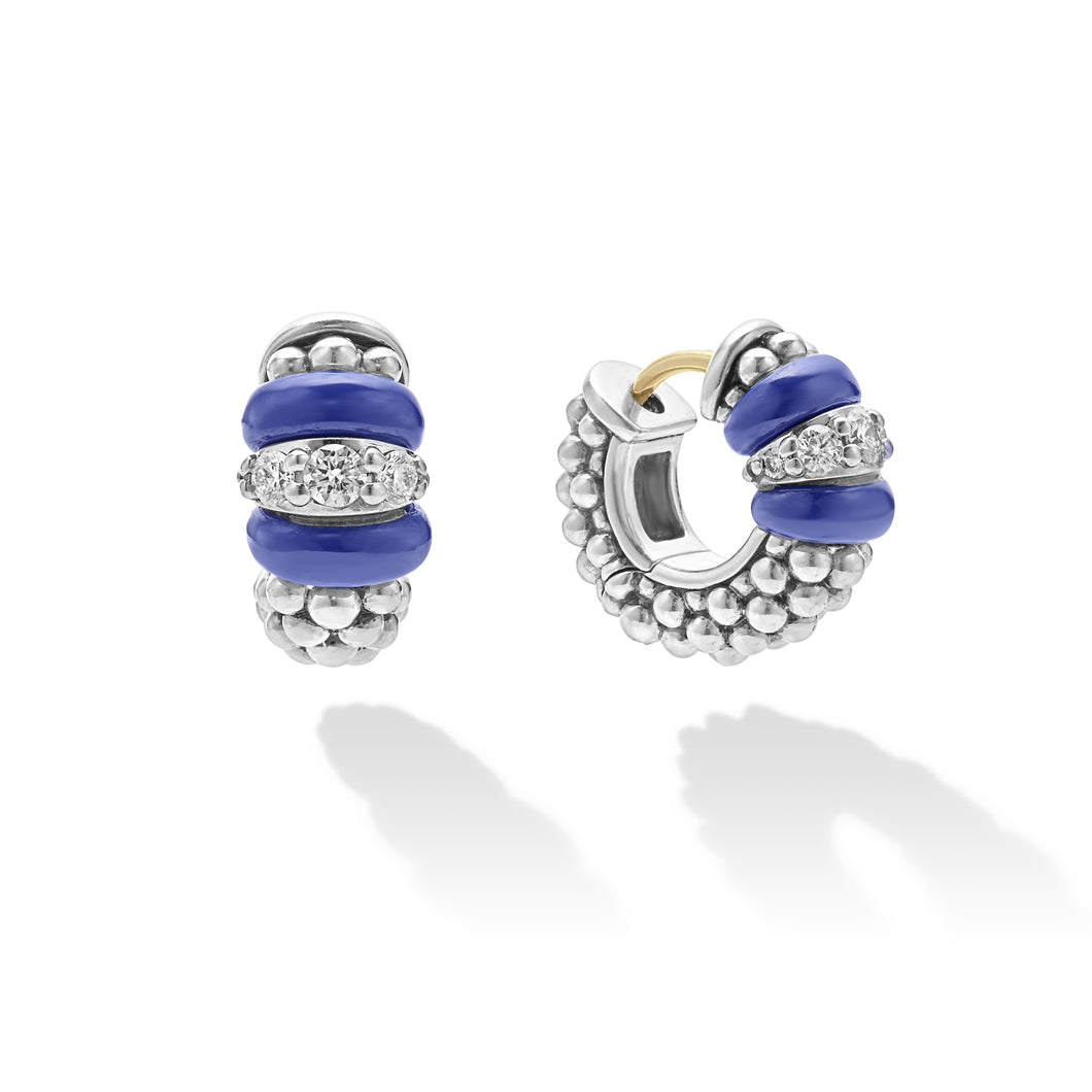 Blue Caviar Ceramic and Diamond Huggie Earrings