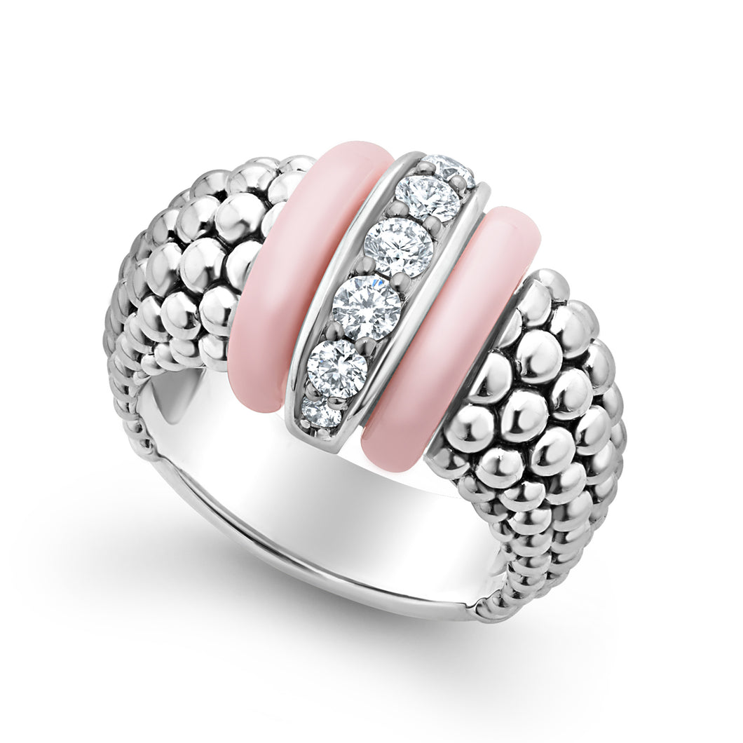 Pink Caviar Ceramic Diamond Ring