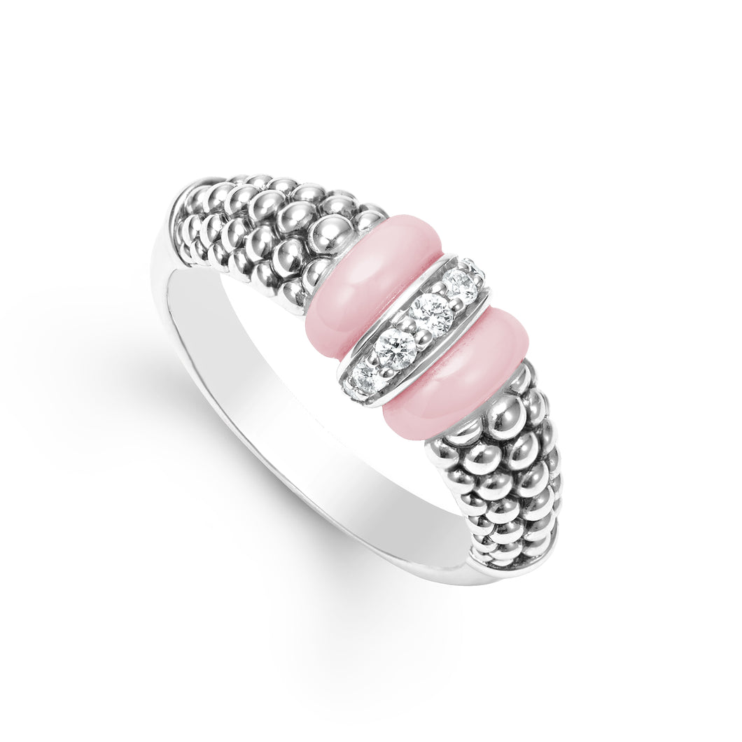 Pink Caviar Ceramic Diamond Ring