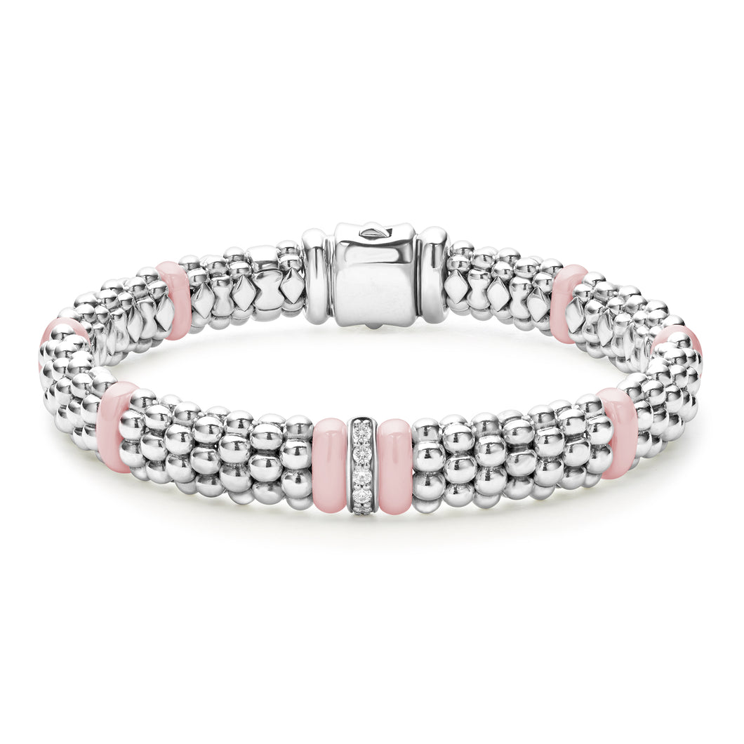 Pink Caviar Single Station Diamond Caviar Bracelet | 9mm