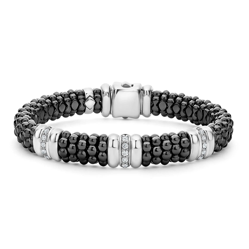 Black Caviar Three Station Ceramic Diamond Bracelet