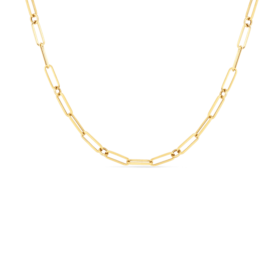 18K Yellow Designer Gold Paperclip & Round 17 Inch Chain