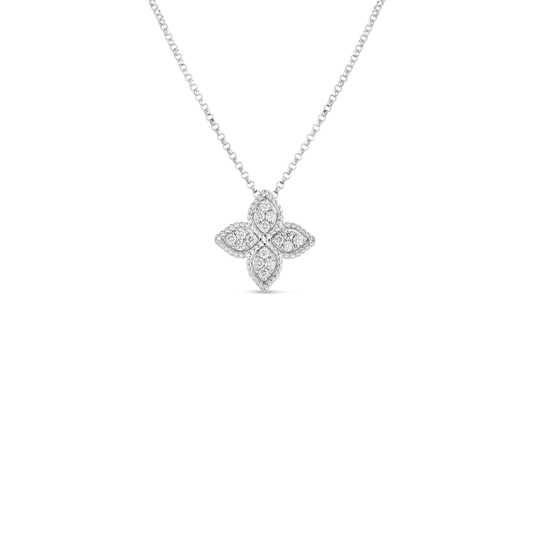 18K White Gold Princess Flower Medium Diamond Necklace