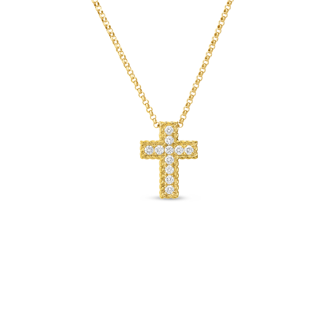 18K Yellow Gold Princess Diamond Cross Necklace