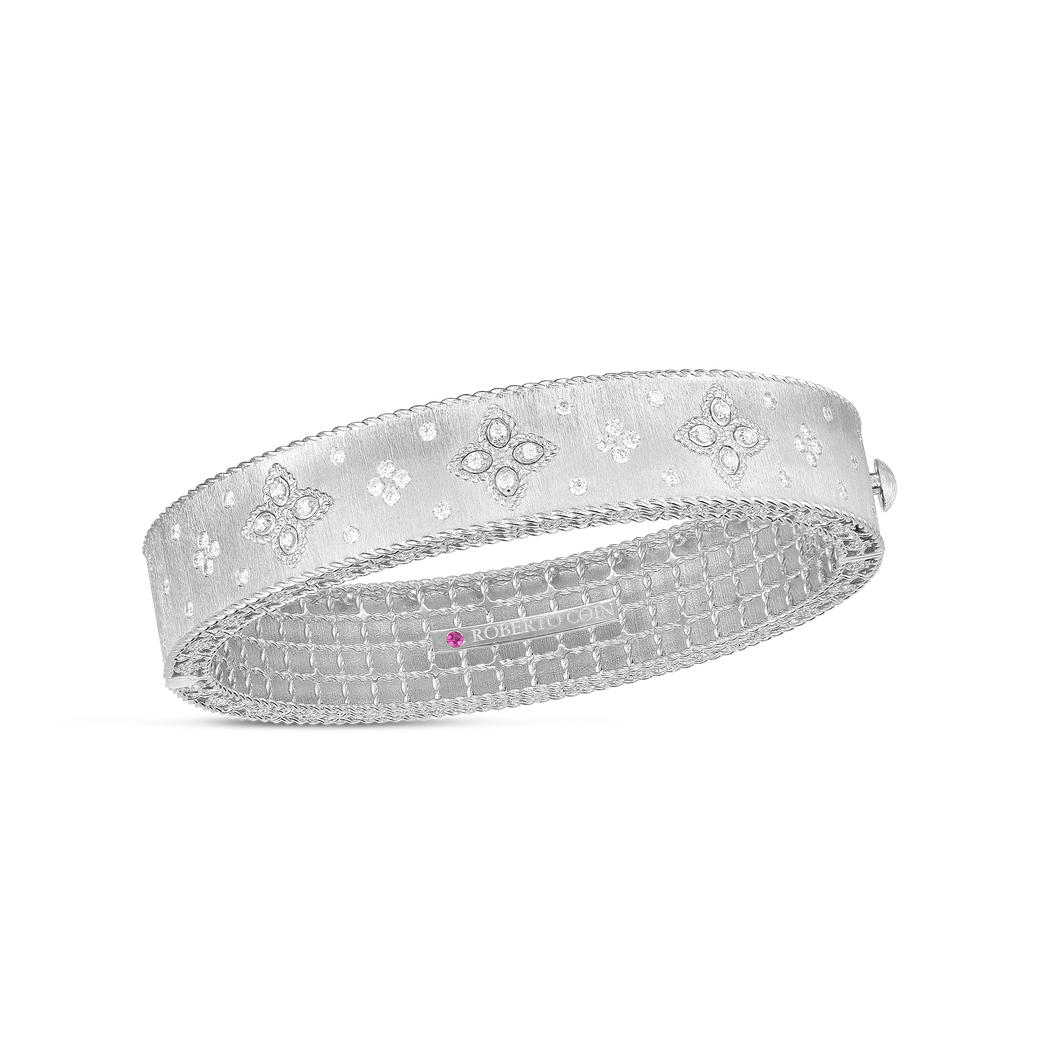 18K White Gold Venetian Princess Diamond Satin Bangle