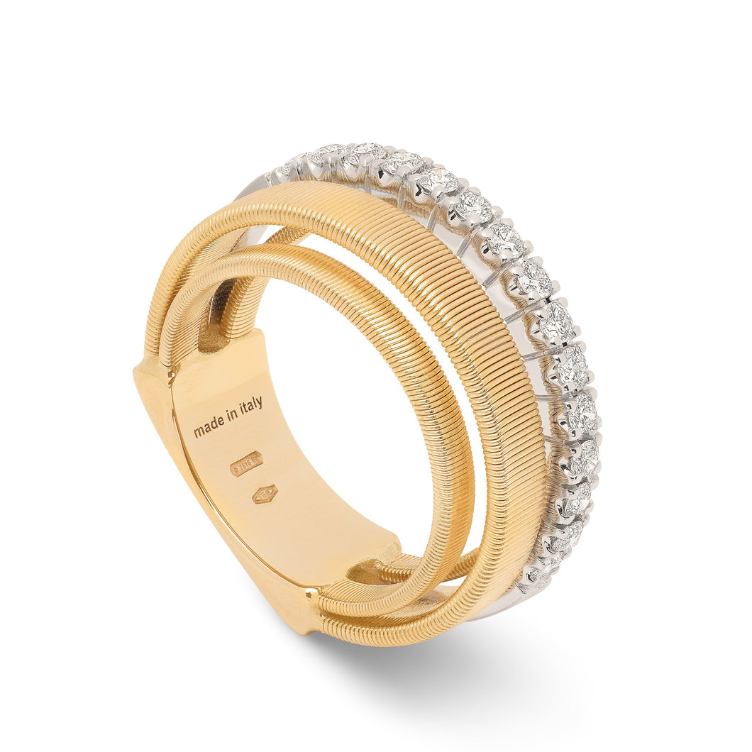 18K Yellow Gold 4-Strand Coil Ring With Diamond Pave Band