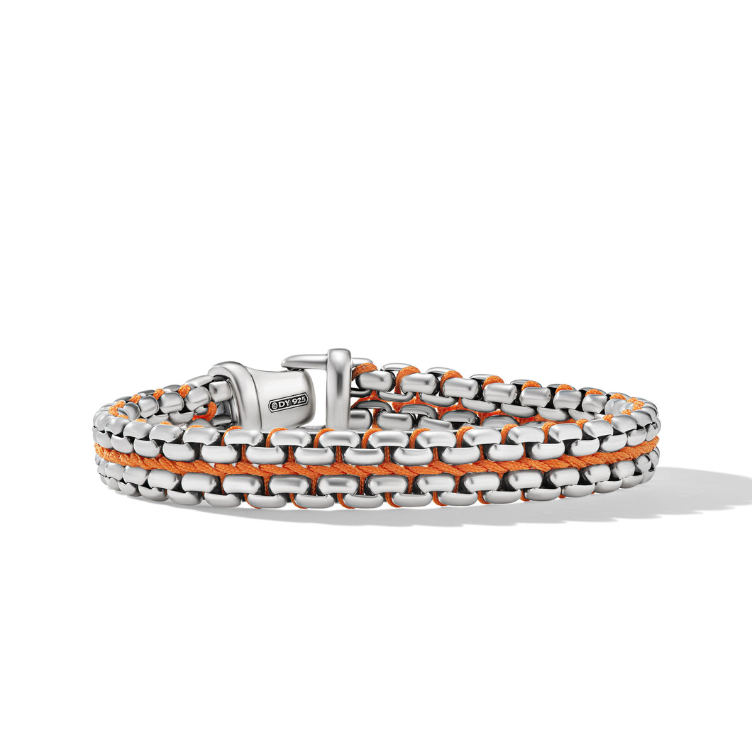 Woven Box Chain Bracelet in Sterling Silver with Orange Nylon, 12mm