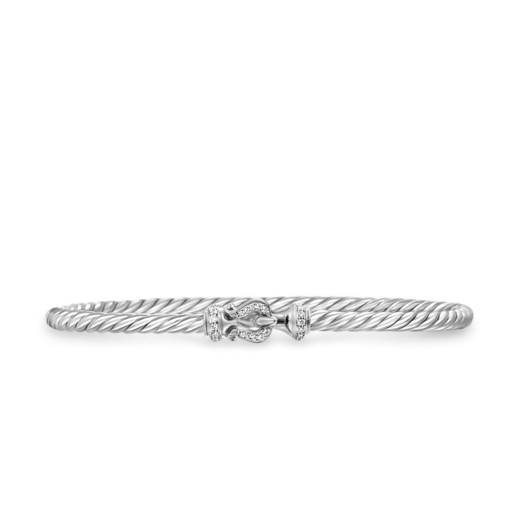 Buckle Classic Cable Bracelet in Sterling Silver with Diamonds, 3mm