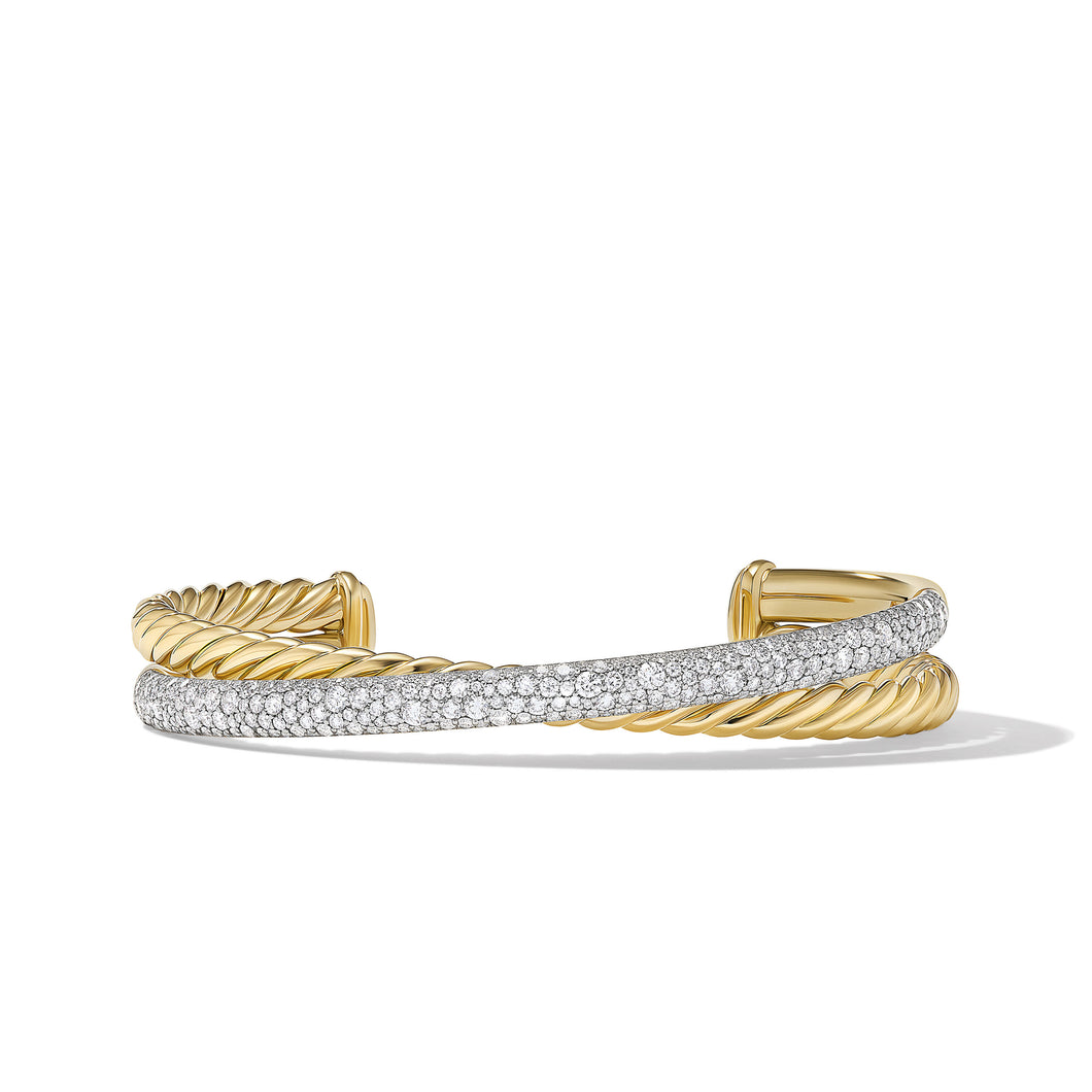 Pave© Crossover Two Row Cuff Bracelet in 18K Yellow Gold with Diamonds, 10.5mm