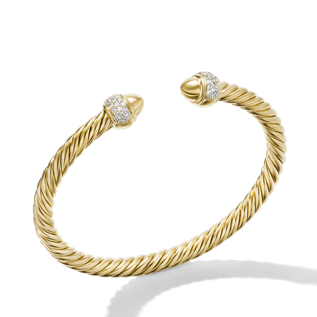 Cable Bracelet in 18K Yellow Gold with Diamonds, 5mm