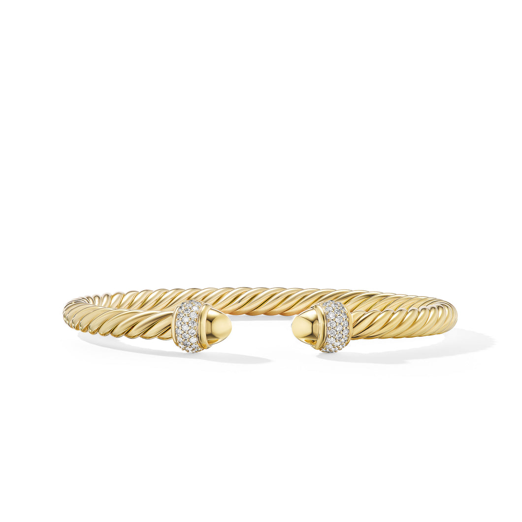 Cable Bracelet in 18K Yellow Gold with Diamonds, 5mm