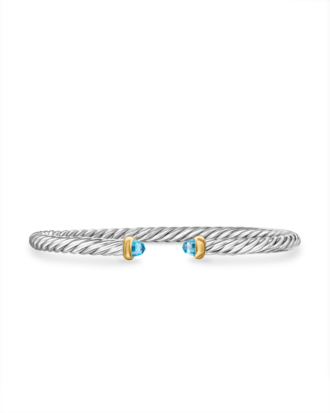 Cable Flex Bracelet in Sterling Silver with 14K Yellow Gold and Blue Topaz, 4mm