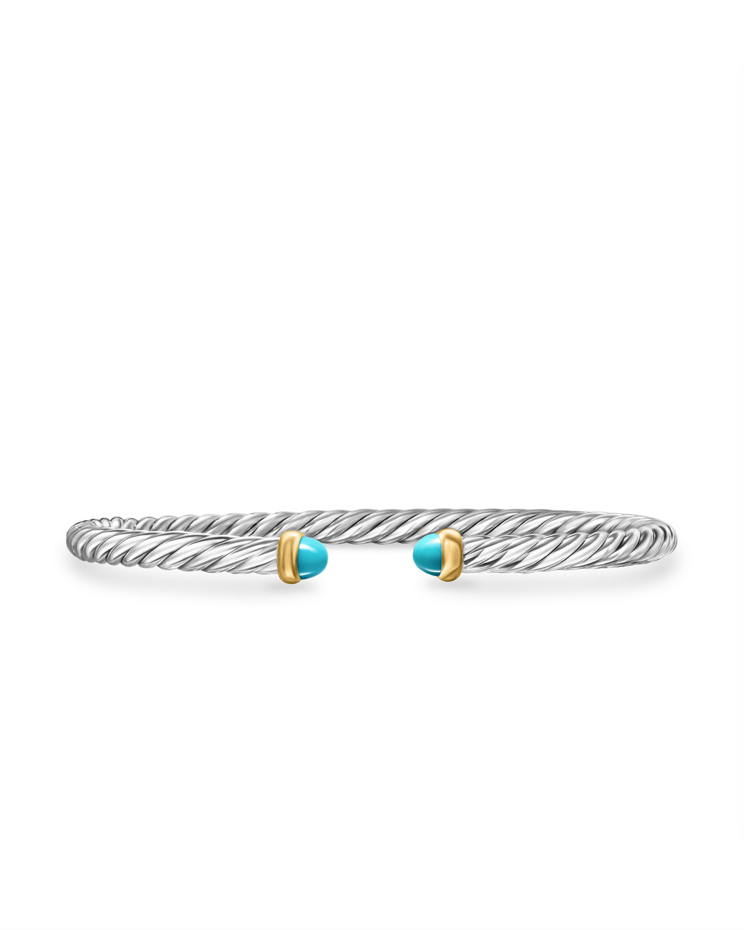 Cable Flex Bracelet in Sterling Silver with 14K Yellow Gold and Turquoise, 4mm