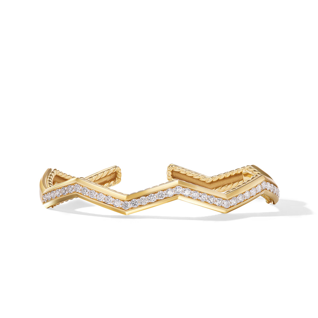 Zig Zag Stax Cuff Bracelet in 18K Yellow Gold with Diamonds, 5mm