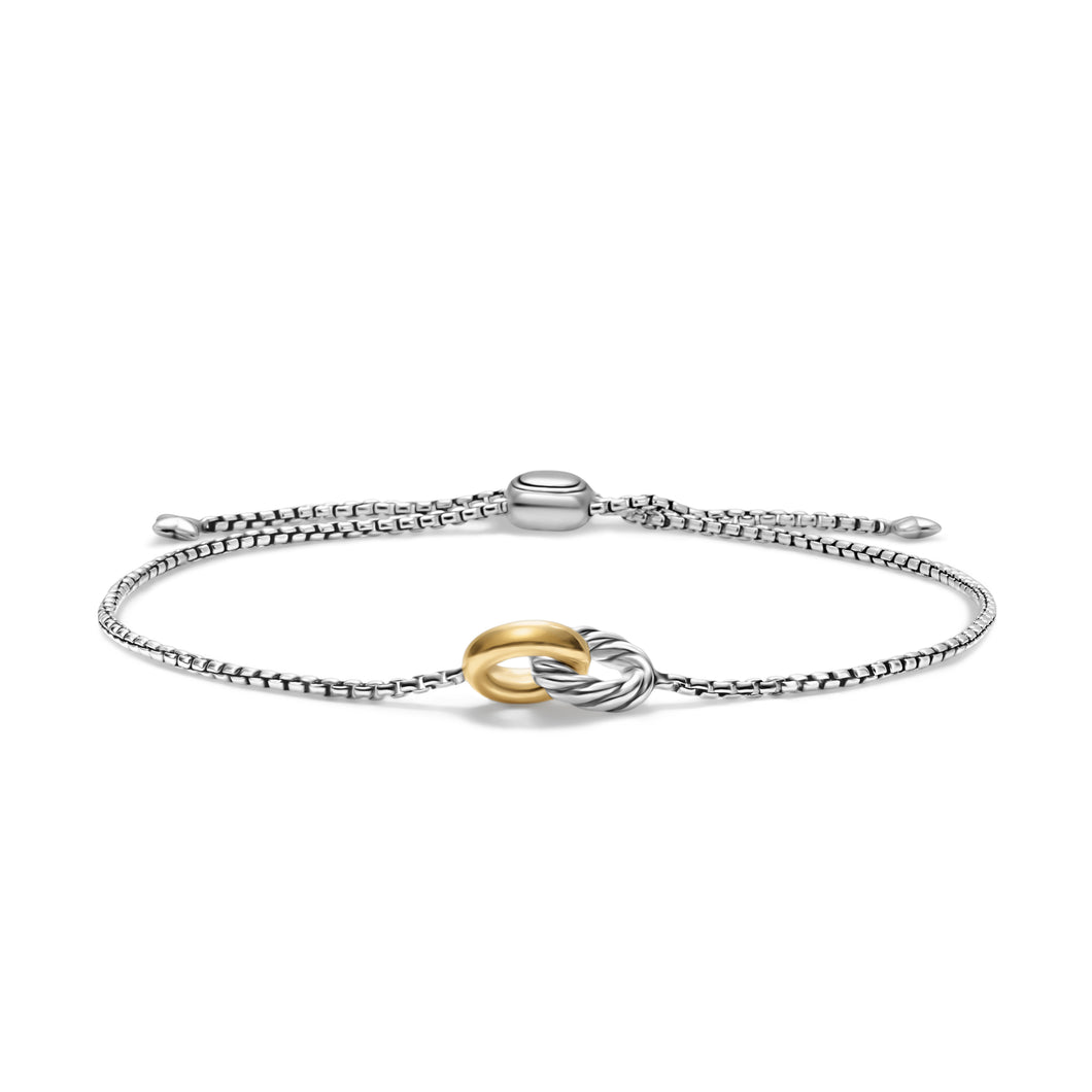 Petite Cable Linked Bracelet in Sterling Silver with 14K Yellow Gold, 15mm