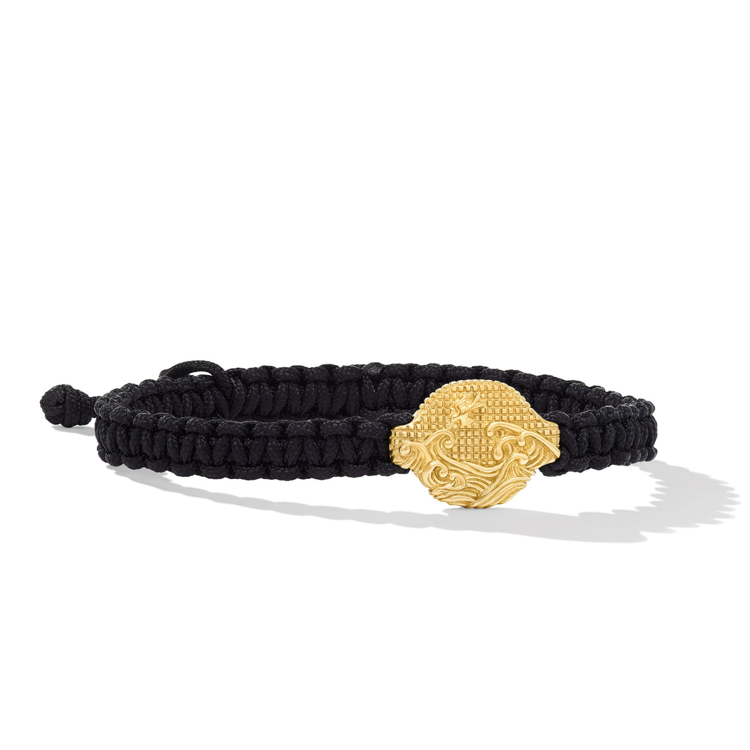 Waves Black Nylon Woven Station Bracelet with 18K Yellow Gold, 15mm