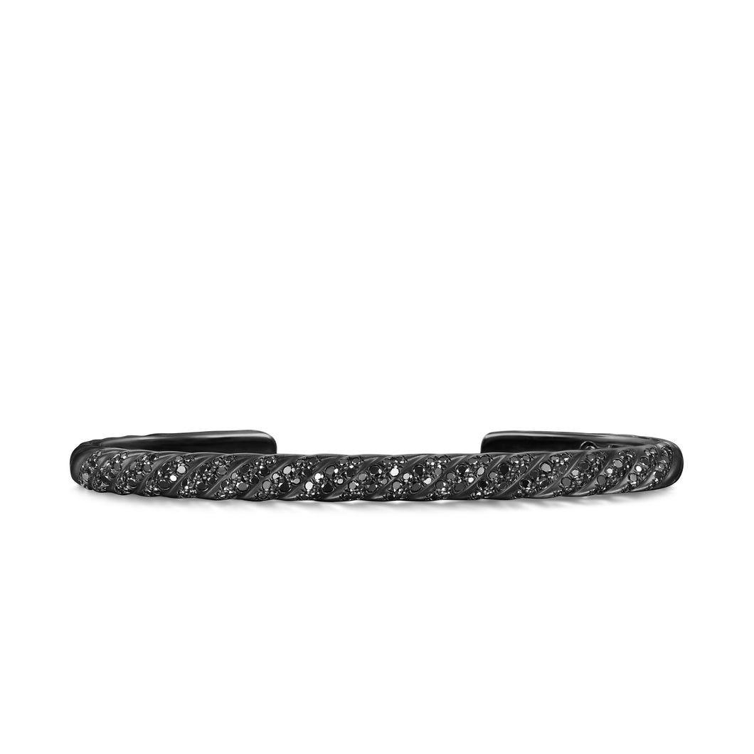 Sculpted Cable Cuff Bracelet in Black Titanium with Black Diamonds, 5.5mm