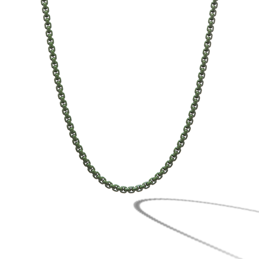 Box Chain Necklace in Sterling Silver with Green Stainless Steel, 4mm