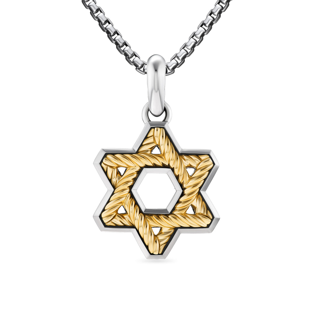 Cable Star of David Amulet in Sterling Silver with 18K Yellow Gold, 19mm