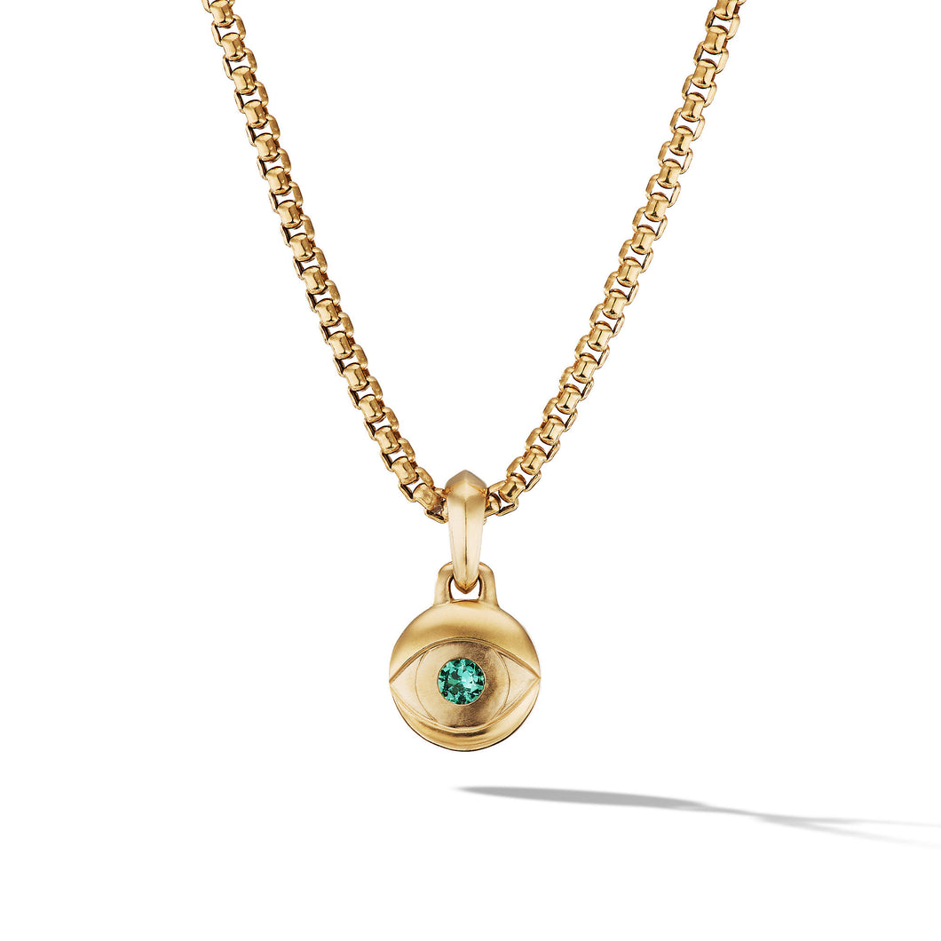 Evil Eye Amulet in 18K Yellow Gold with Emerald, 14.5mm