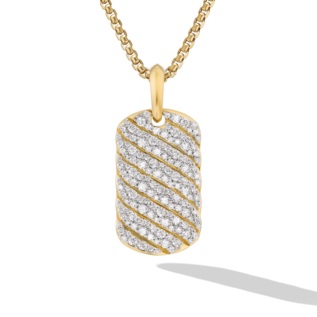 Sculpted Cable Tag in 18K Yellow Gold with Diamonds, 27mm