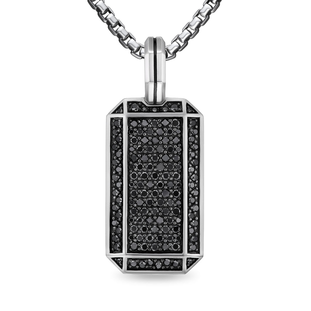 Deco Tag in Sterling Silver with Black Diamonds, 27mm