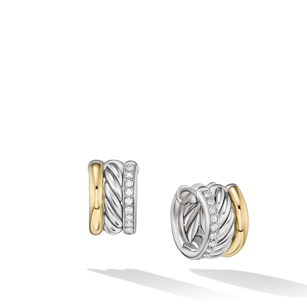 DY Mercer Huggie Hoop Earrings in Sterling Silver with 18K Yellow Gold and Diamonds, 14mm