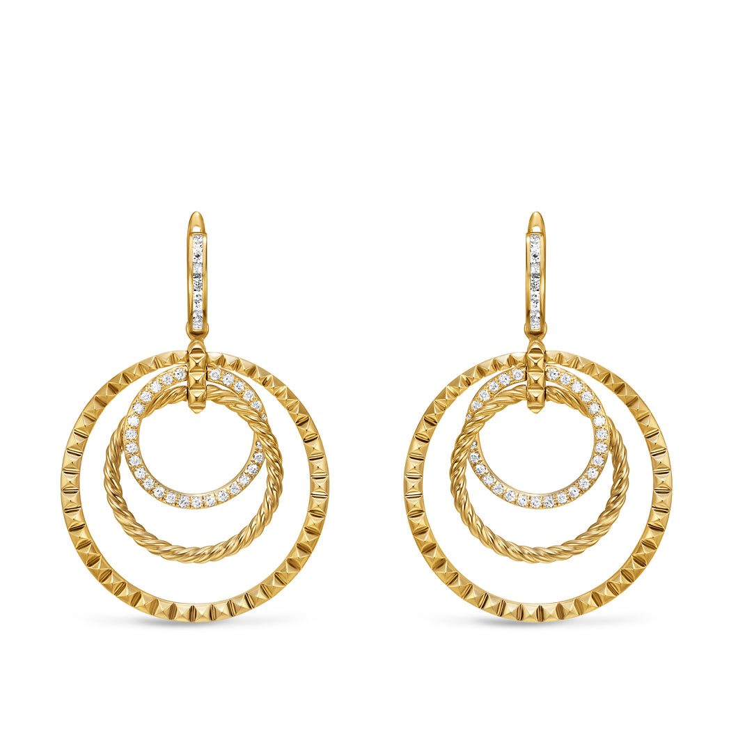 Crossover Trio Drop Earrings in 18K Yellow Gold with Diamonds, 35mm