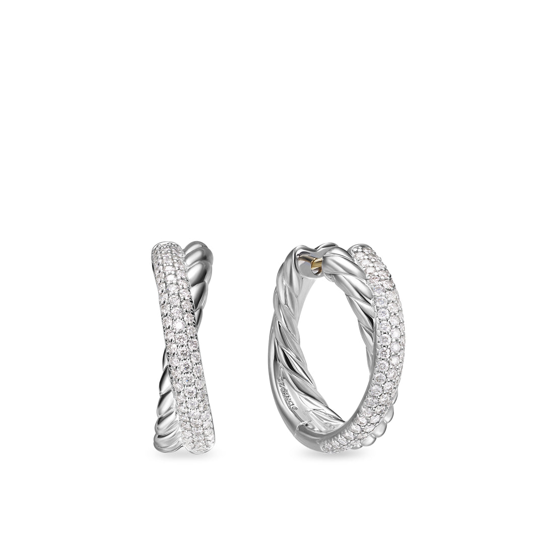 Crossover Hoop Earrings in Sterling Silver with Diamonds, 22.4mm