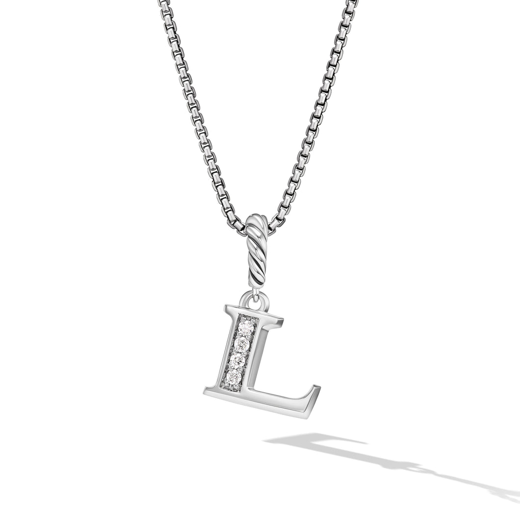 PavÃ© Initial Pendant Necklace in Sterling Silver with Diamond L