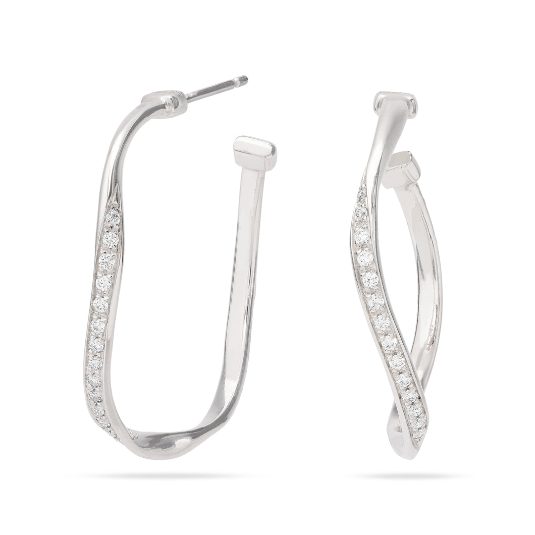 18K White Gold Diamond Hoops