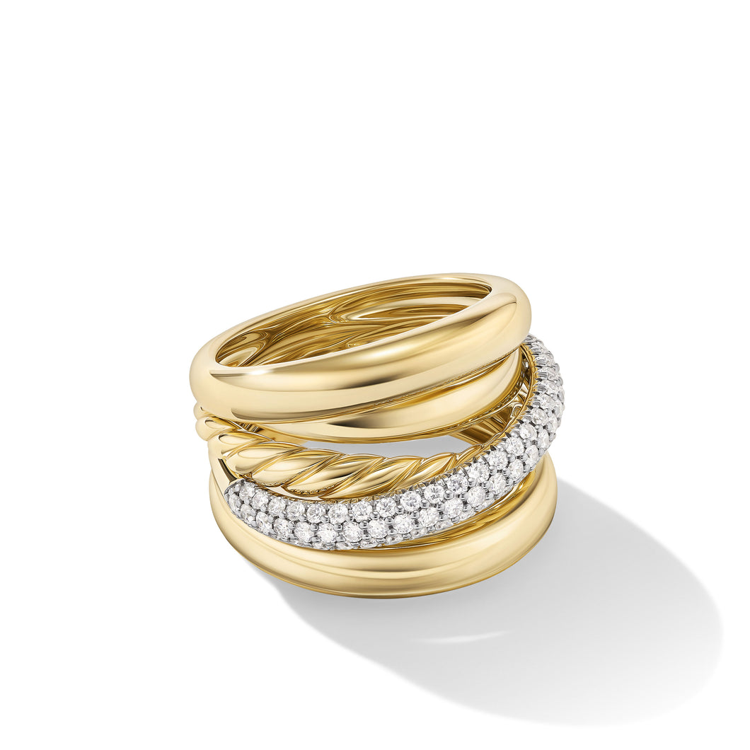 Pave© Crossover Five Row Ring in 18K Yellow Gold with Diamonds, 17.7mm