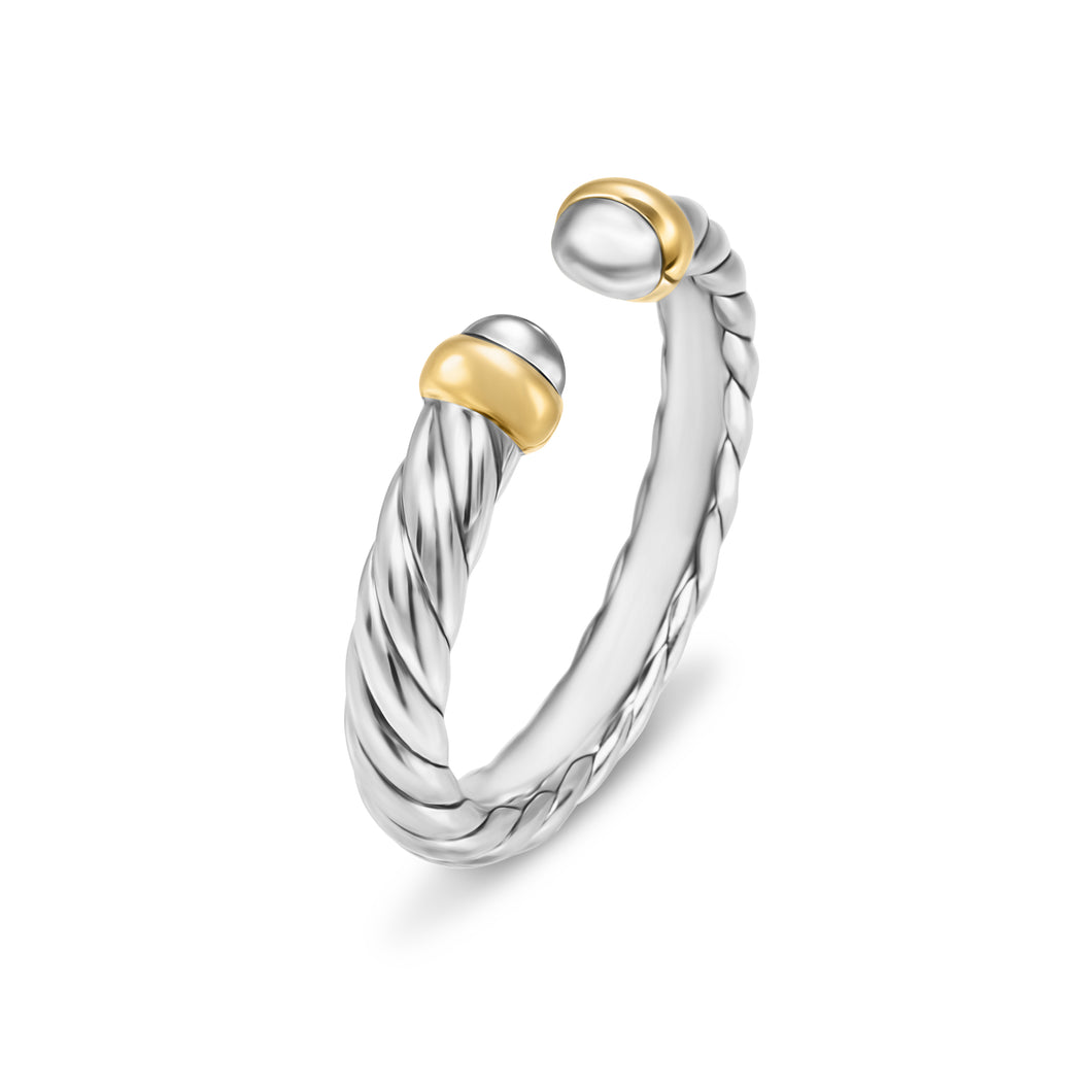 Petite Cable Ring in Sterling Silver with 14K Yellow Gold, 3.4mm