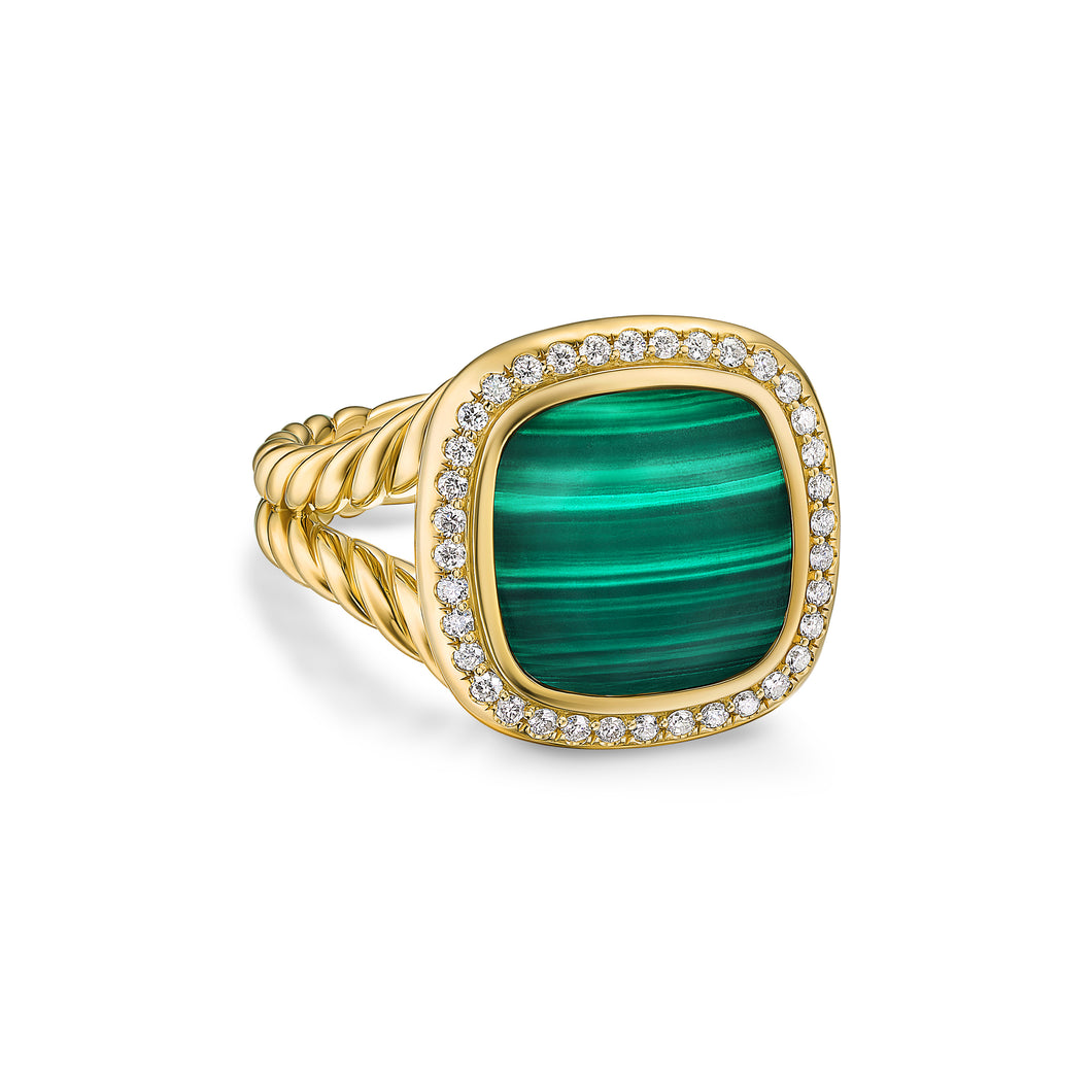 Albion® Ring in 18K Yellow Gold with Malachite and Diamonds, 11mm