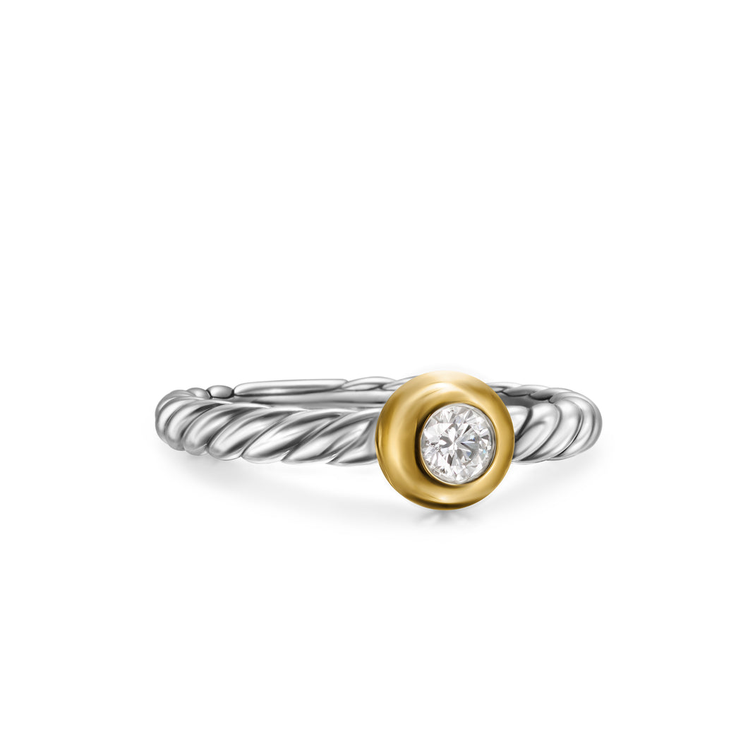 Petite Cable Ring in Sterling Silver with 14K Yellow Gold and Center Diamond, 2.8mm