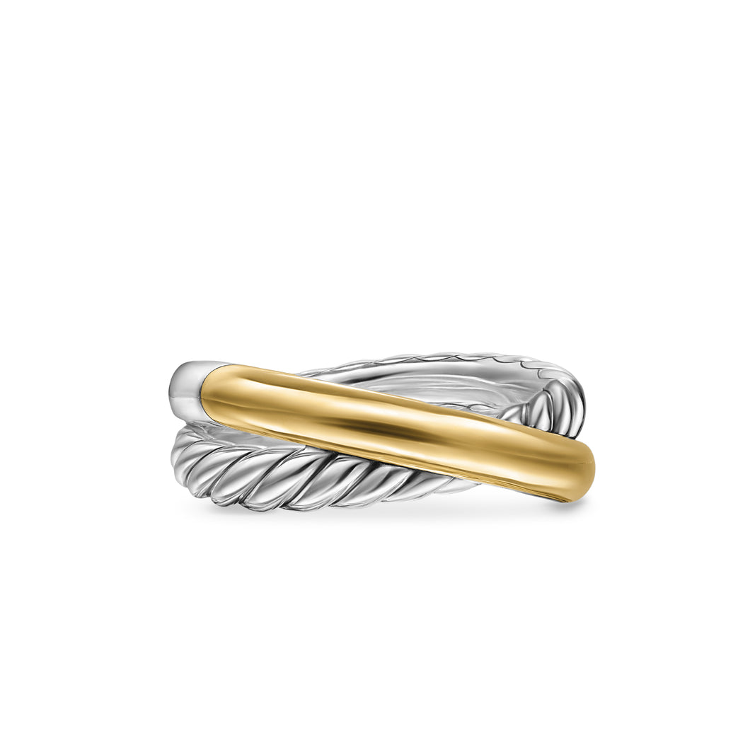 Crossover Two Row Ring in Sterling Silver with 14K Yellow Gold, 7.5mm