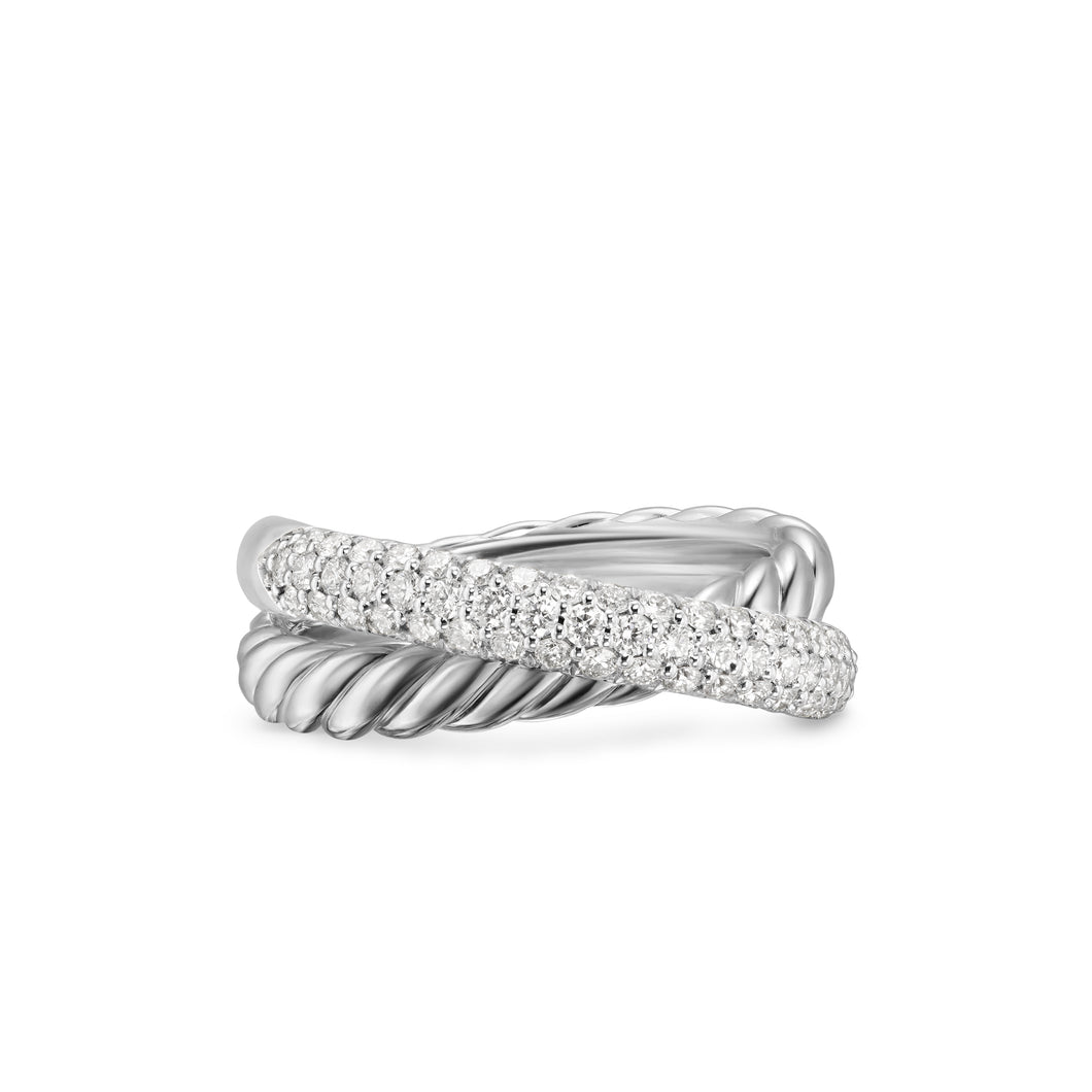 Crossover Two Row Ring in Sterling Silver with Diamonds, 7.5mm