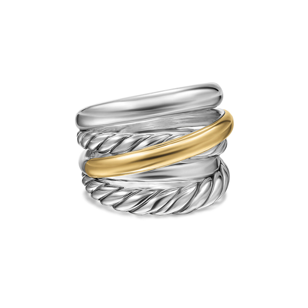 Crossover Five Row Ring in Sterling Silver with 14K Yellow Gold, 17.5mm