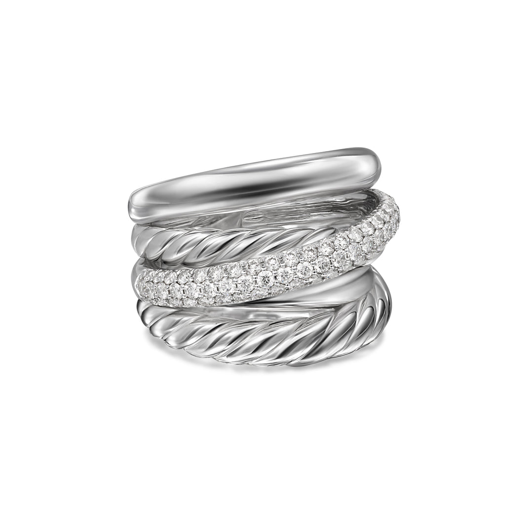 Crossover Five Row Ring in Sterling Silver with Diamonds, 17.5mm