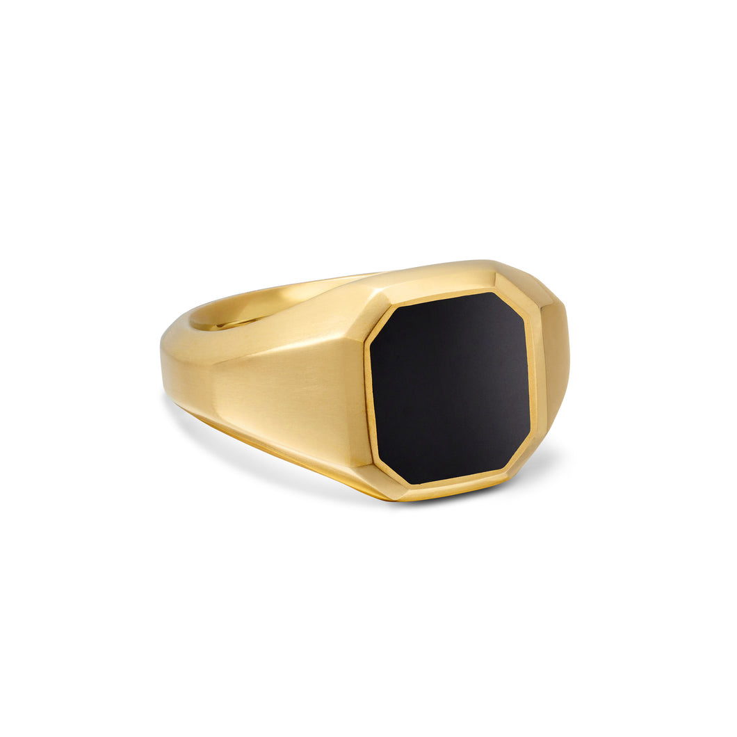 Streamline® Signet Ring in 18K Yellow Gold with Black Onyx, 14mm