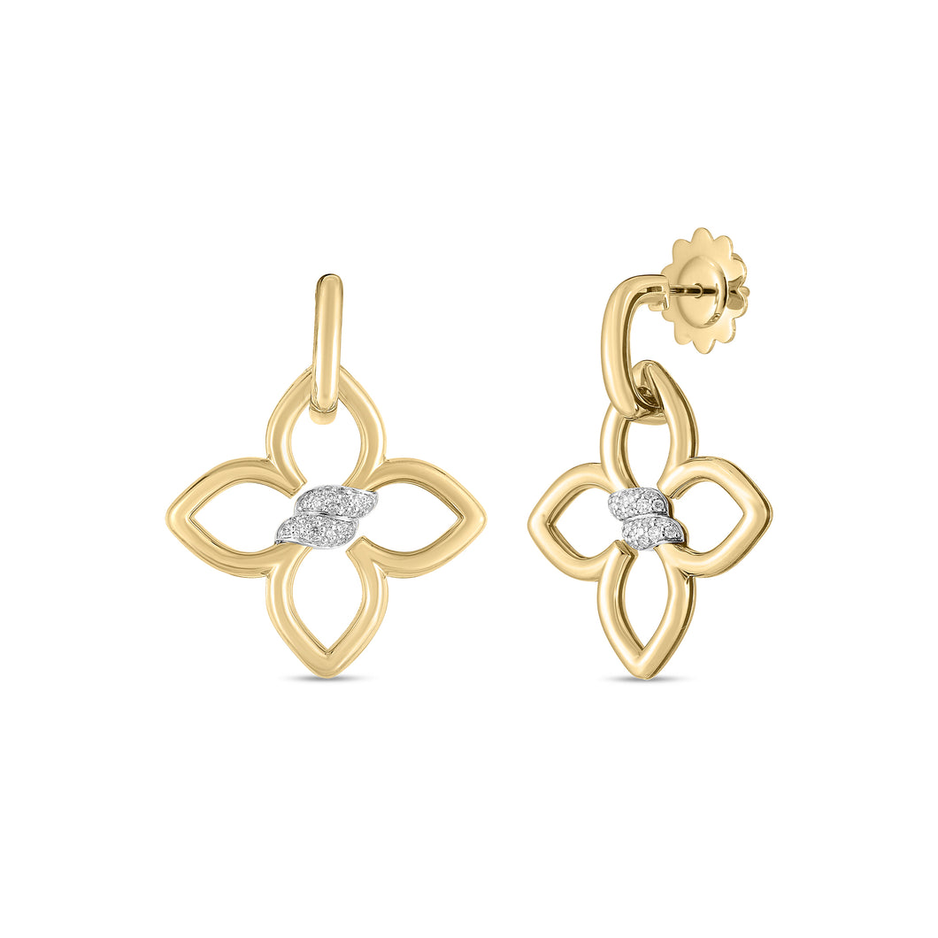 18K Yellow & White Gold Cialoma Diamond Flower Drop Earrings