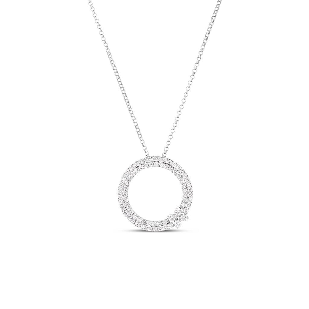 18K White Gold Love In Verona Pave Diamond Circle Necklace