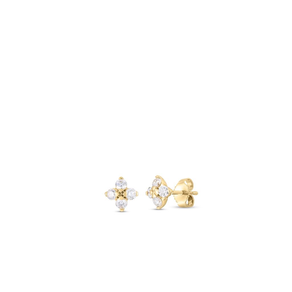 18K Yellow Gold Love In Verona Small Diamond Flower Stud Earrings