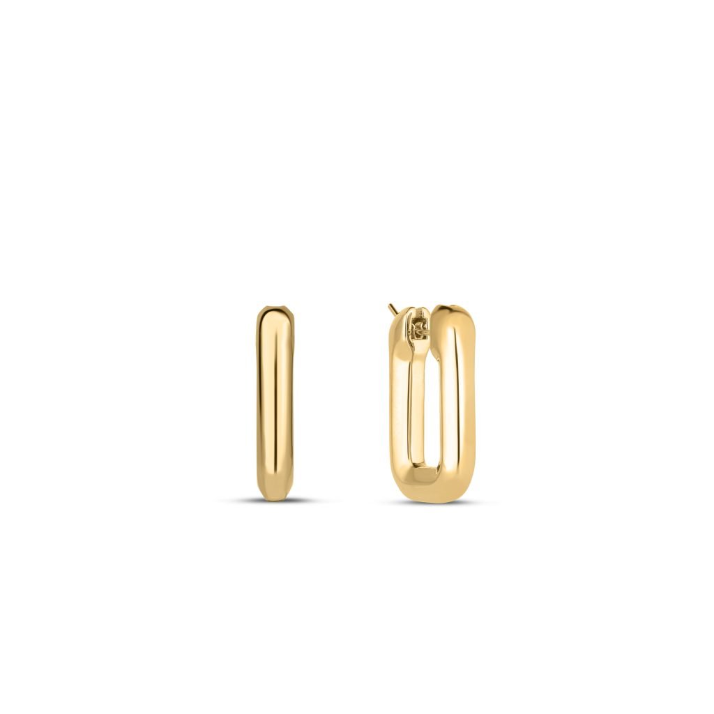 18K Yellow Designer Gold Small Square Hoop Earrings