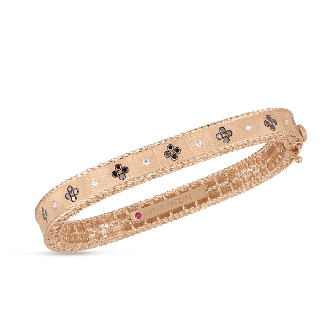 18K Rose Gold Princess Black And White Diamond Square Bangle