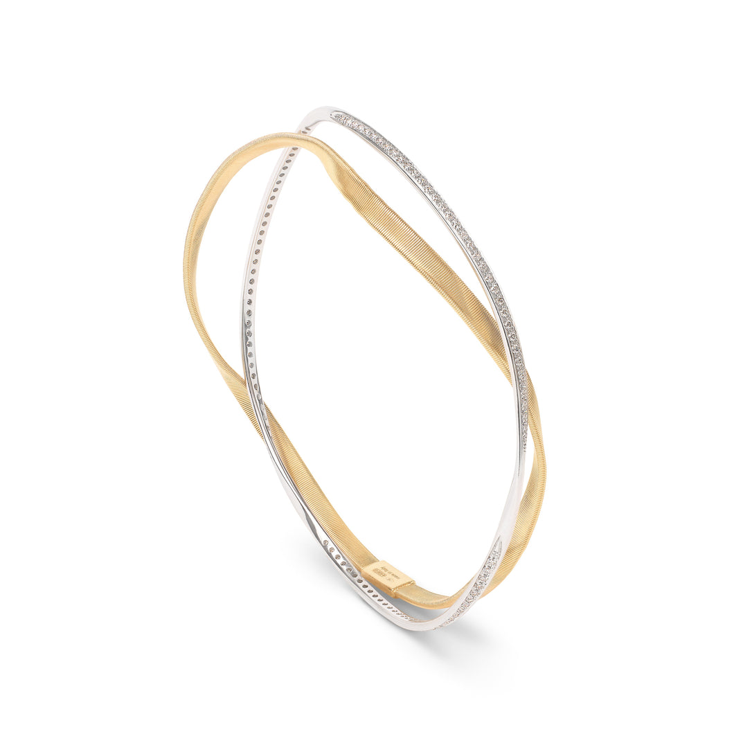 18K Yellow and White Gold 2-Strand Bangle With Diamonds