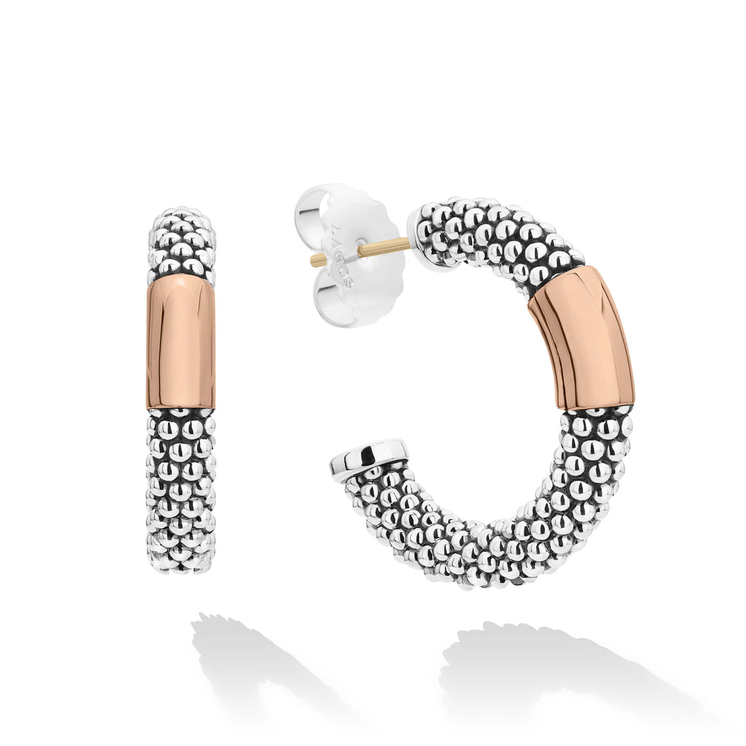 High Bar Rose Gold Station Caviar Hoop Earrings