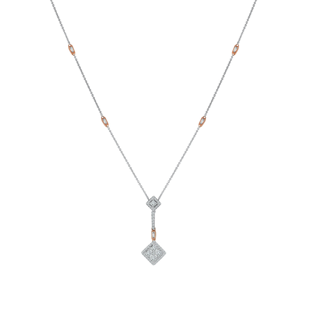 14K Rose & White Gold Multi-Shape 1.00CTW Diamond Drop Station Necklace