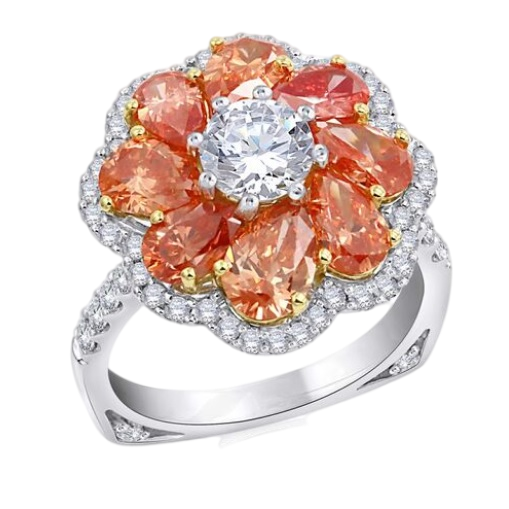 3.95 ctw. Lab Created Pink & White Diamond Flower Ring in 14K White Gold